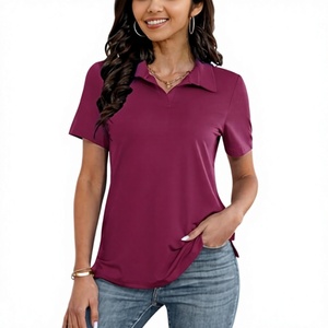 Polo à manches courtes pour femme, couleur unie, respirant, en polyester tricoté, haut décontracté - Product Image 1