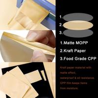 Guangzhou Direct leverbaar Ecologisch verantwoorde Kraft papieren staande pouch met ritssluiting, mat transparant venster, vochtbestendig, geurdicht, voedselzak