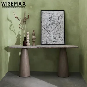 WISEMAX FURNITURE Wabi-sabi Home Entry Console Table Solid Wood Legs With Wood Or Slated Board Table Top Console table