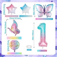 Ballon en aluminium papillon animal de dessin animé pour enfants, ensemble de décoration de fête d'anniversaire 1-9 ans, version brillante, 220g, emballé sous sac à air