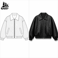 Veste en cuir tissé noir sur mesure pour homme QIFAN, col large, fermeture éclair centrale, poche diagonale, fabricant OEM ODM