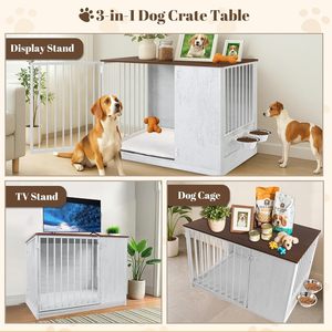 36\" Large <strong>Dog</strong> <strong>Indoor</strong> Wooden Kennel 270&deg; Swivel Door 360&deg; Rotating Feeder Decorative Heavy Duty <strong>Dog</strong> <strong>House</strong> Double Locks - Product Image 5
