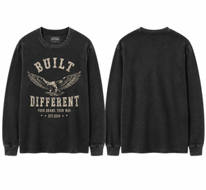 Custom Thermal Long Sleeve <b>Shirt</b> 100% Cotton <b>Waffle</b> Knit Vintage Wash Graphic Tee Heavyweight Casual Apparel Manufacturer - Product Image 3
