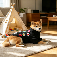 Joli pull à col roulé pour chien, motif floral noir, doux, pour chiens de petite et moyenne taille, pour la décoration quotidienne