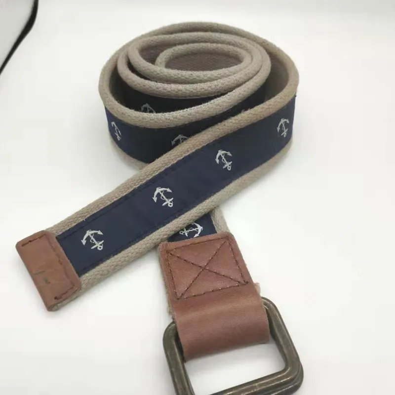 Custom LOGO square loop and grey color 100%cotton fabric belt