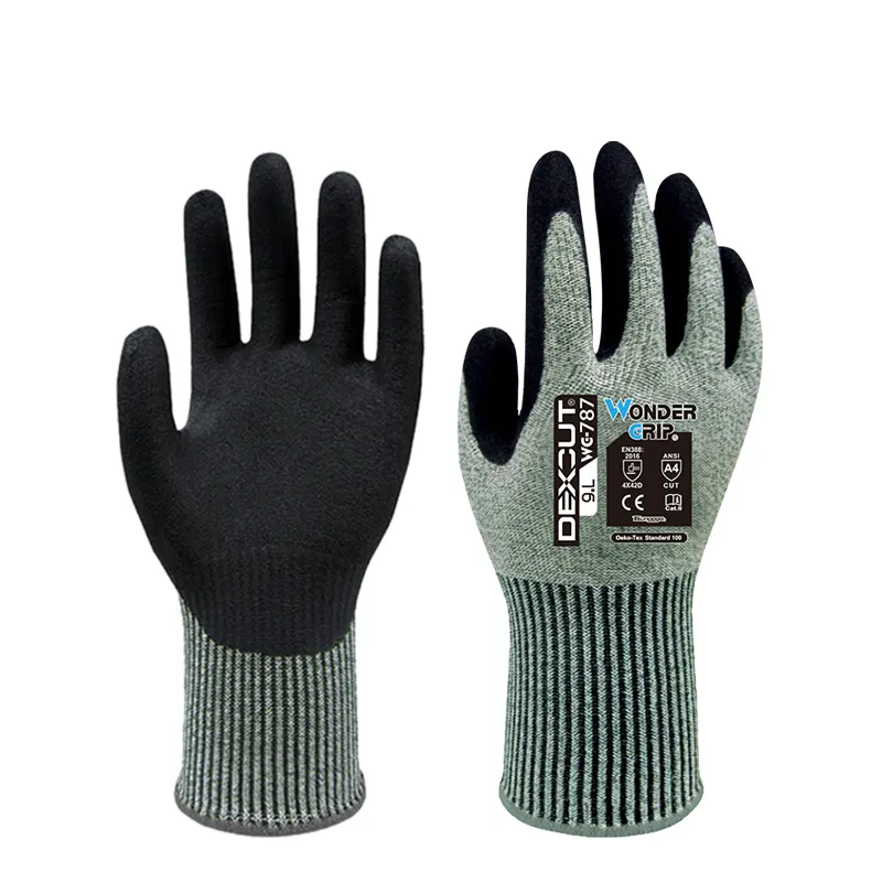 Profitez d'une protection supérieure avec WG-787 gants de travail DEXCUT Classe D résistants aux coupures en fibre minérale verte et blanche en caoutchouc nitrile