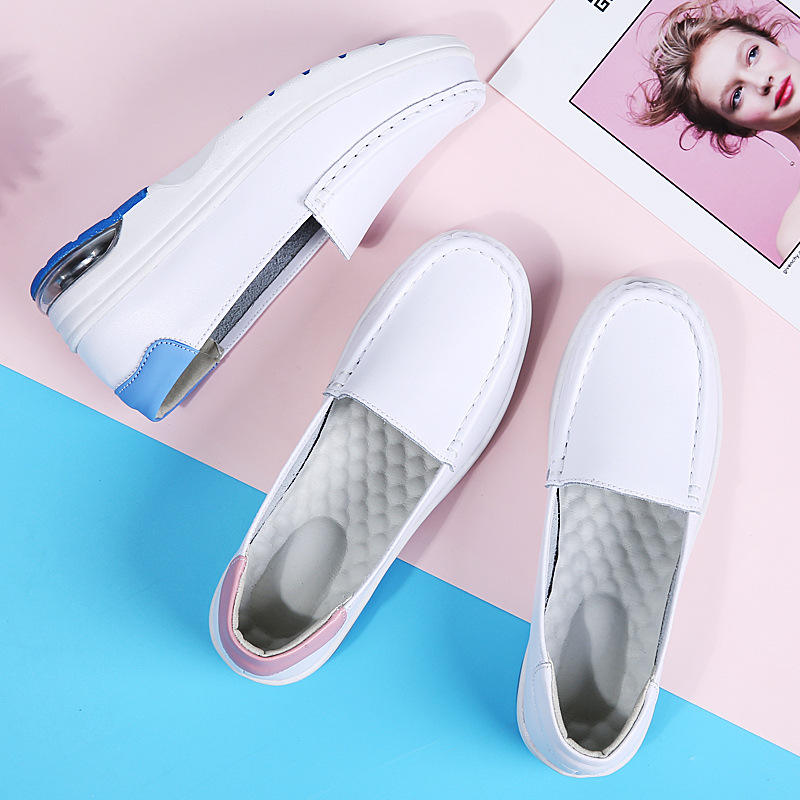 2021 White Flat Comfortable Leather Nursing Shoes for Females