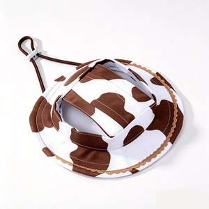 Cow <b>Print</b> 3D Embroidery Pet Bucket Hat Adjustable Chin Strap UV Sun Protection Small Dog Puppy Outdoor Accessory - Product Image 2