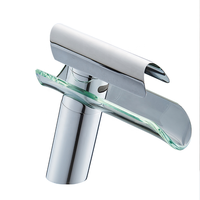 Robinet de salle de bain en laiton à bec en verre, monotrou, à capteur sans contact, monocommande, avec cartouche céramique, finition polie, style cascade moderne, pour chambre
