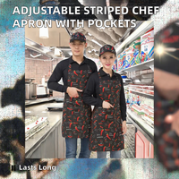 Tablier de chef rayé à demi-longueur réglable pour adultes, tablier de cuisine en coton, tablier de serveur, 2 poches pour hôtel, restaurant