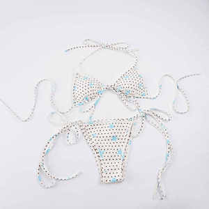 Conjunto de bikini triangular con estampado de lunares y estrellas para mujer, traje de baño con cuello halter y lazo lateral ajustable, traje de baño Sexy para verano y playa - Product Image 6
