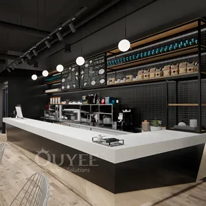 Coffee Shop Bar Counter Customizable Airport Shopping Mall Wooden Interior Coffee Shop Design Bar Counter Design