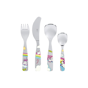 Ensemble de couverts pour enfants Licorne 4 pièces : fourchette, couteau, cuillère, cuillère à soupe pour repas des enfants - Product Image 2