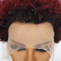 Perruque courte bouclée en cheveux humains UMS Wholesales - Perruque afro bouclée à explosion avec dentelle frontale 13x1, coupe elfe