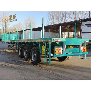 Hete Verkoop 40ft Flatbed Vrachtwagen Aanhangwagen Laadvermogen Aanhangwagen Flatbed 40 Ft Tri As Flatbed Container Oplegger