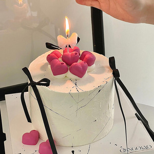 Décoration de gâteau en acrylique en forme de cœur avec nœud et bougie, ruban noir, pour la Saint-Valentin et les anniversaires - Product Image 1
