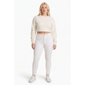<b>High</b> <b>Waist</b> <b>White</b> Skinny <b>Jeans</b> Full Length Denim Women's Casual Style Solid Color Button Closure Summer Wear Stonewashed Vintage - Product Image 5
