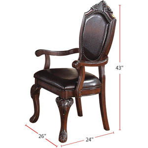 DB Gorgeous Mobilier de salle à manger en bois d'hévéa brun Ensemble formel de 2 chaises à accoudoirs Siège rembourré en similicuir pour le salon - Product Image 4