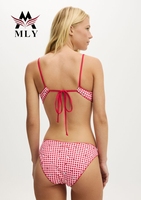 Maillot de bain de luxe personnalisé, imprimé à carreaux rouges et blancs, bikini sexy à nouer dans le dos, maillot de bain deux pièces pour femmes
