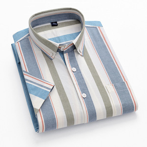 <span class=keywords><strong>Camicia</strong></span> <span class=keywords><strong>Oxford</strong></span> in Puro Cotone per Uomo, <span class=keywords><strong>Slim</strong></span> <span class=keywords><strong>Fit</strong></span>, Senza Stiratura, Business Casual a Righe, Manica Corta, Stile Urbano - Product Image 2