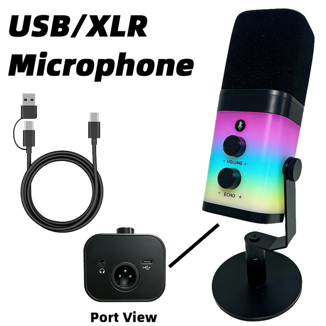 USB/XLR Dual Microphone Dynamic Microphone RGB for Gaming Esports Computer Mobile Recording Live Streaming