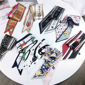 Kadınlar için küçük ipek eşarp yeni baskı kolu çanta kurdela marka moda başörtüsü küçük uzun sıska eşarplar toptan - Product Image 2