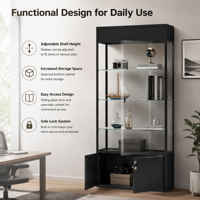 Vitrine professionnelle en verre avec rail coulissant en alliage d'aluminium, vitrine en verre trempé, 3 étagères, base en placage MDF, vente en gros