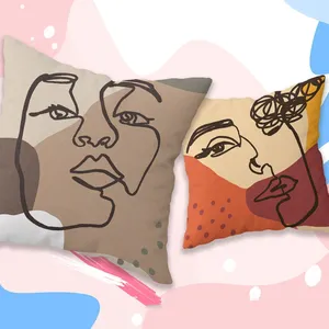 2024 New Design Summer Cushion Covers With Abstract Figure Face Minimalist Polyester Fiber Throw Pillow Case