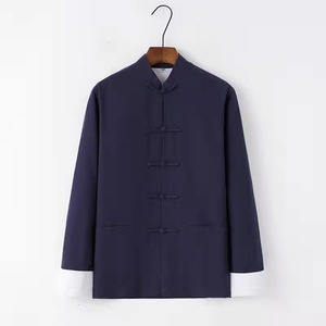 Haut traditionnel <span class=keywords><strong>chinois</strong></span> en coton pour <span class=keywords><strong>homme</strong></span>, style Tang, à manches longues, uniforme de Kung Fu et Tai Chi, chemise, blouse ou manteau pour le printemps et l'automne - Product Image 4