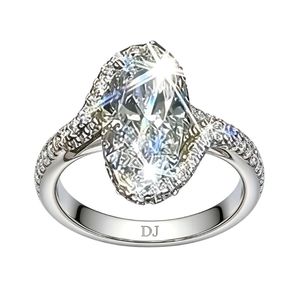 แหวนเงินแท้ 925 ประดับโทแพซสีขาวทรงวงรี ดีไซน์วงแหวนแบบ Halo Bypass Pave Band แหวนหมั้น เครื่องประดับหรูหรา - Product Image 1