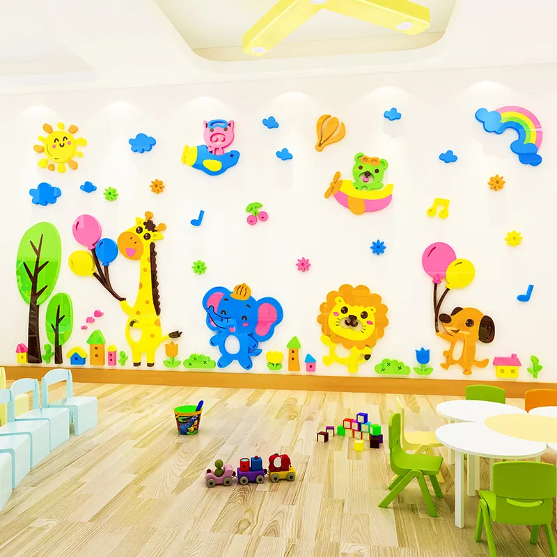 Animales de dibujos animados pegatinas de pared de vinilo DIY decoración de habitación de los niños arte