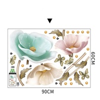 Stiker dinding vas besar 3D, tempelan bunga Lotus berperekat kuat tahan air PVC seni dinding dekorasi rumah