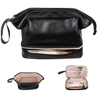 Trousse de toilette en PU à 2 couches, grande capacité, imperméable, avec poignée amovible portable pour les voyages, les produits de toilette, le maquillage, la maison et le quotidien