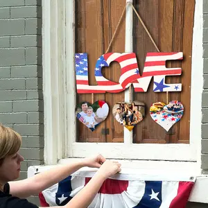 Pingente decorativo para porta de porta de madeira, bandeira de amor, novo pingente para o Dia da Independência dos EUA, novo em 2024