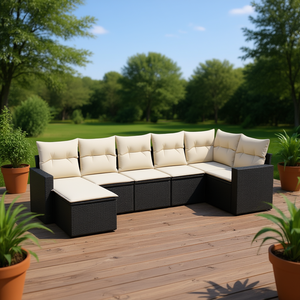 Conjunto de Sofás de Jardín Negros de 7 Plazas, Muebles Modernos de Mimbre y Ratán para Terraza o Patio - Product Image 2