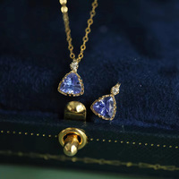 Collier en argent sterling S925 plaqué or 18 carats pour femmes, ensemble de bijoux de luxe légers avec zircon tanzanite, style japonais minimaliste
