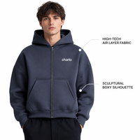 Sweat-shirts à capuche Charlo Premium Air Layer unisexe, tissu structuré épais, coupe ample, streetwear, vente en gros, personnalisation OEM, en vrac