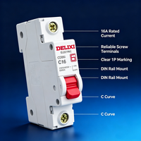 MCB Mini Tembaga 1-Pole Delixi 25A Arus Terukur Tahan Debu Perlindungan Kebakaran Kapasitas Pemutusan 6kA Bersertifikasi CCC CE Din Rail