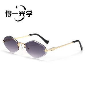 Diamond Shape Frameless <b>Sunglasses</b> For Women Pc Lens Uv400 Light Weight Sun Protection - Product Image 3