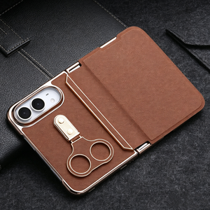 เคสโทรศัพท์มือถือหนัง PU เคลือบหรูหราสำหรับ iPhone Duo พร้อมขาตั้งแบบวงแหวน ฟิล์มกันรอยหน้าจอ ป้องกันการกระแทก ฝาหลังแข็ง - Product Image 1