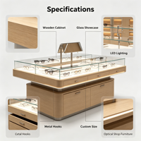 Vitrine Minimaliste en Bois Clair pour Opticien, Présentoir Mural LED Illuminé pour Lunettes, Meuble Autoportant pour Lunettes, Table d'Appoint