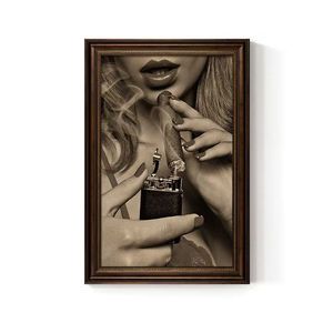 Rétro Bar Décoration Murale <span class=keywords><strong>Sexy</strong></span> Femme Fumer Toile Cigare Lounge Art Man Cave Style Américain - Product Image 6