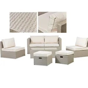 Moderno 6 posti Patio esterno cortile Beige cuscino Lounge componibile mobili da esterno divano da giardino Set