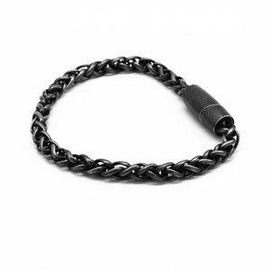 yunnique Unisex Black <b>Titanium</b> Steel <b>Chain</b> Bracelet Magnetic Clasp Geometric Flower Pattern Fashion Jewelry - Product Image 3