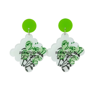 Orecchini pendenti in acrilico con design floreale verde, gioielli di moda da donna, 12 pezzi - Product Image 2
