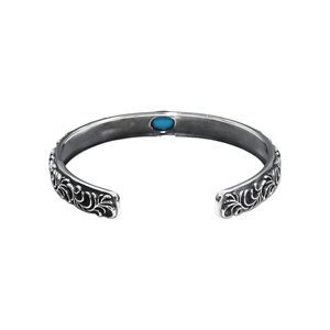 Tide Brand Retro Simple Old Pattern Pulsera Azul Turquesa Brazalete abierto para hombres Mujeres Parejas Moda Thai Silver Tang Grass - Product Image 2