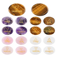 Lot de 4 éléments naturels en cristal gravés (Feu, Eau, Terre, Air) – Pierres de paume œil de tigre Feng Shui pour décoration de bureau et cadeau