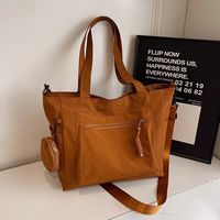 Bolso tote de nailon de color liso con cremallera y forro de poliéster, bolso de gran capacidad, ligero, estilo simple para llevar al hombro/cruzado