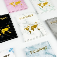 Carte carrée en PU estampée or marbre à bord unique dossier de passeport impression typographique plusieurs couleurs-ensemble de couvertures de protection de passeport