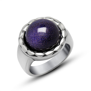 Bagues en acier titane de style rétro avec pierre de sable bleue et grenat rouge, sertissage clos, bijoux de mode unisexe, cadeau SA703 - Product Image 2